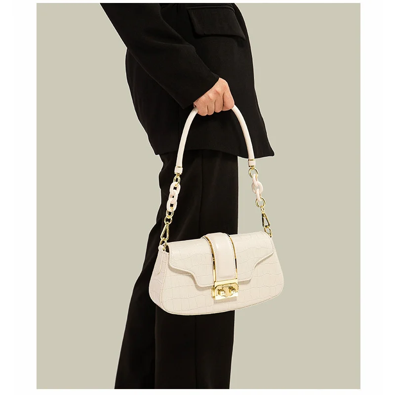 Модни дамски чанти през рамо с крокодиловым принтом, прост дизайн, стилна чанта под мишниците, нова чанта-тоут от естествена кожа, чанта през рамо4