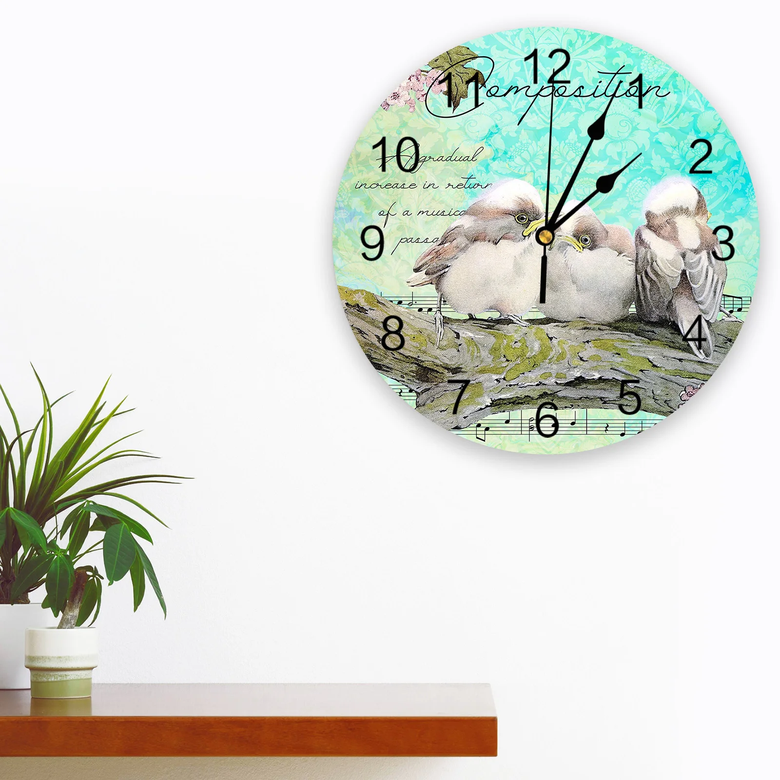 Ретро Градиент илюстрация на Птица Стенни часовници за спалня Големи модерни Кухненски Кът кръгли стенни часовници за всекидневна Часовници За домашен декор1