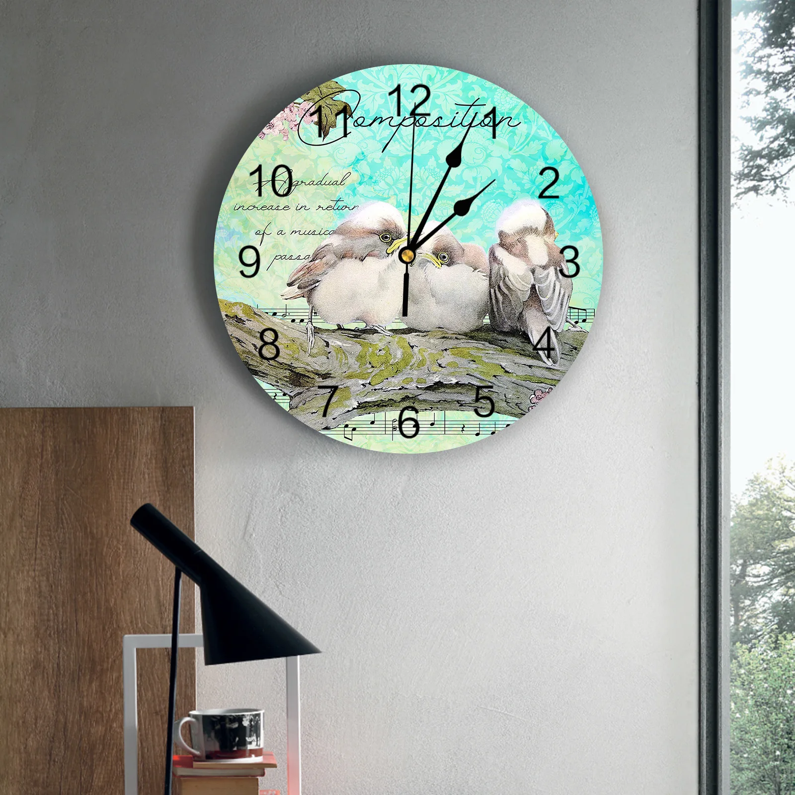 Ретро Градиент илюстрация на Птица Стенни часовници за спалня Големи модерни Кухненски Кът кръгли стенни часовници за всекидневна Часовници За домашен декор2