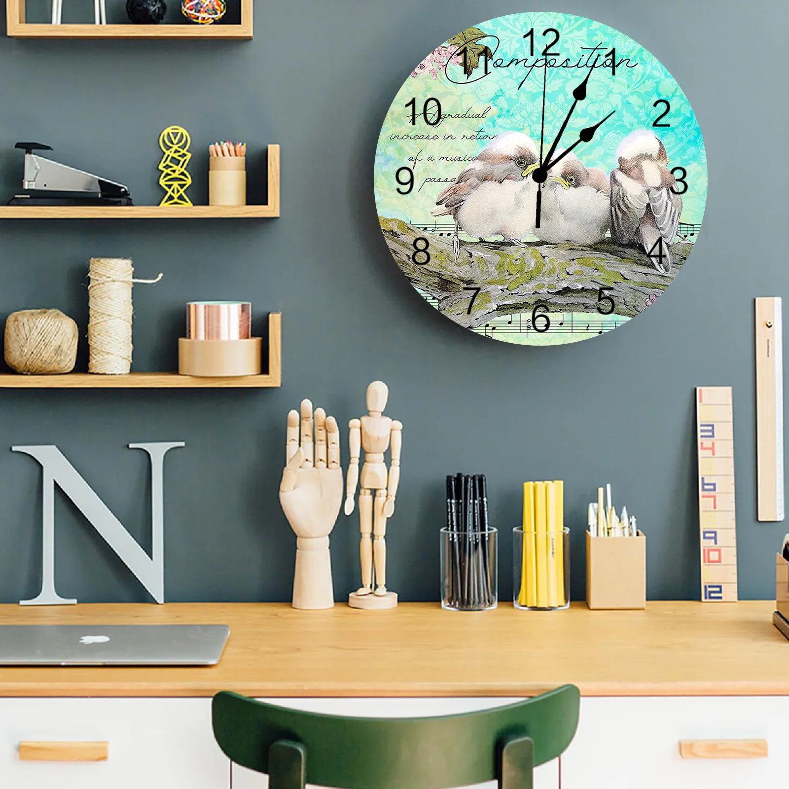 Ретро Градиент илюстрация на Птица Стенни часовници за спалня Големи модерни Кухненски Кът кръгли стенни часовници за всекидневна Часовници За домашен декор3
