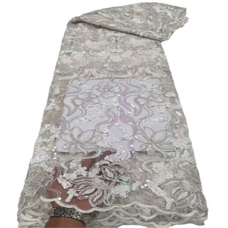 Син най-новият френски тюл, африканска лейси плат, бродерии 5 ярда, висококачествени женски сватбен материал, нигерийская лейси плат2
