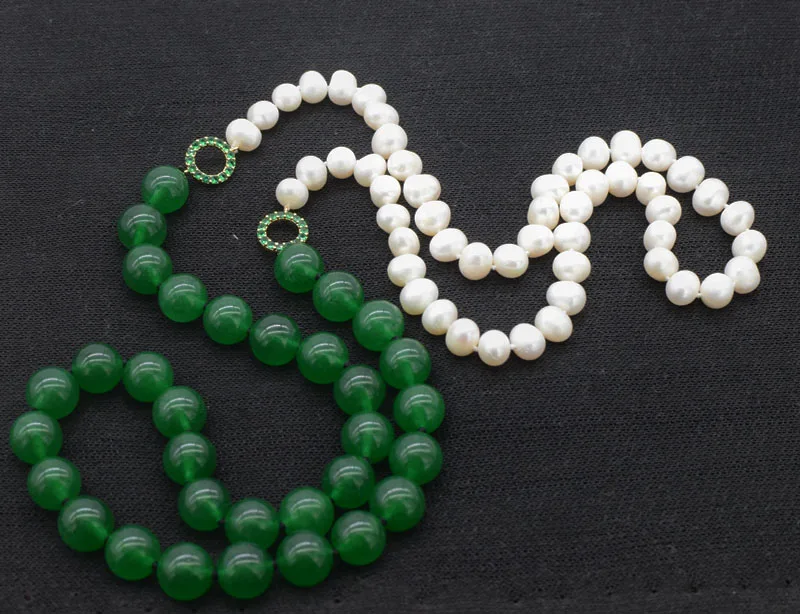 сладководни перли с кръгла форма, 8-9 мм и зелен/червен нефрит 12 мм верижки и колиета природа на едро мъниста 32 инча2