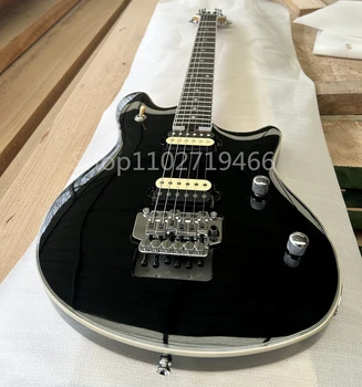 Фабрична черна 6-струнен електрическа китара, лешояд от палисандрово дърво, звукосниматели HH, хромирани фитинги, адаптивни